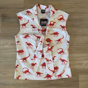 New Retrolicious Women’s Dinosaur Print Red & White Sleeveless Top Size Medium